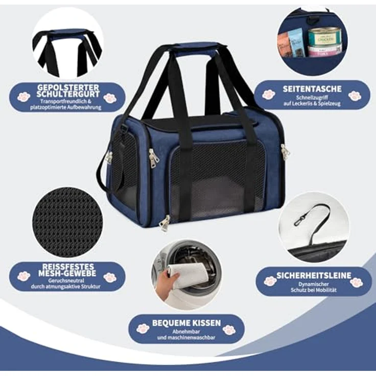 Aipwerer Faltbare Tragbare Transportbox Katze, Atmungsaktiv mit 2 Größen (M bis 5 kg, L bis 8 kg), strapazierfähiges Polyester, inkl. gepolstertem Schultergurt – Bild 4