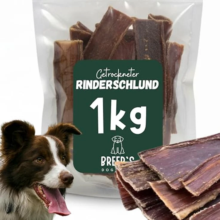 Hunde Helden BREERs Rinderdörrfleisch Trockenfleisch für Hunde, 15 cm Rinderschlund, 1 kg, natürlicher Kauartikel für große & kleine Hunde, getrocknet in Deutschland – Bild 1