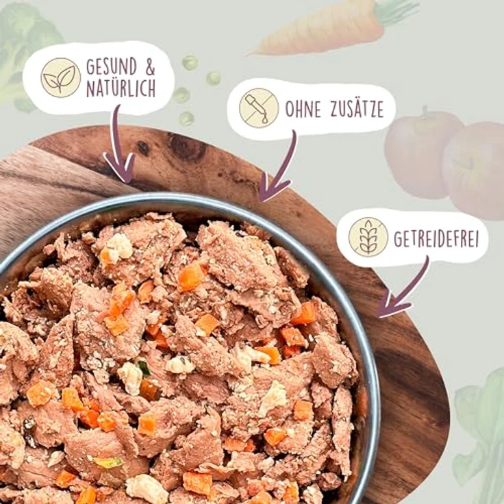 Fidelis Gekochtes Frische-Menü für Hunde mit Ziege, Maniok, Karotten & Pfirsich, 400g Glas, 70% Fleischanteil, ungekühlt haltbar, ohne Zusätze – Bild 3