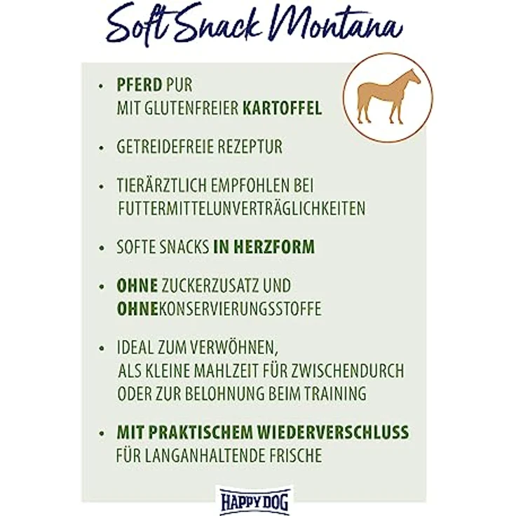 Happy Dog SoftSnack Montana, getreidefreier Hundefutter-Snack mit herzhaftem Pferd, 100 g – Bild 2