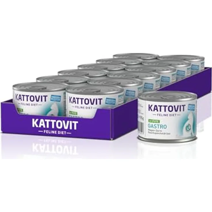 KATTOVIT Gastro Nassfutter für Katzen, Diät-Alleinfuttermittel zur Unterstützung des Magen-Darm-Systems, glutenfrei, 12 x 185 g P, mit Pute