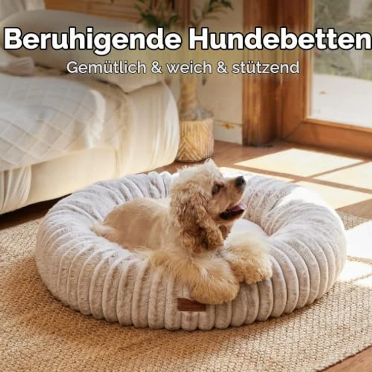 FUKUMARU Orthopädisches Hundebett, Katzenbett für Innen, waschbare Abdeckung, modernes Design mit Farbverlauf, 76 x 76 x 18 cm, Kamel – Bild 2