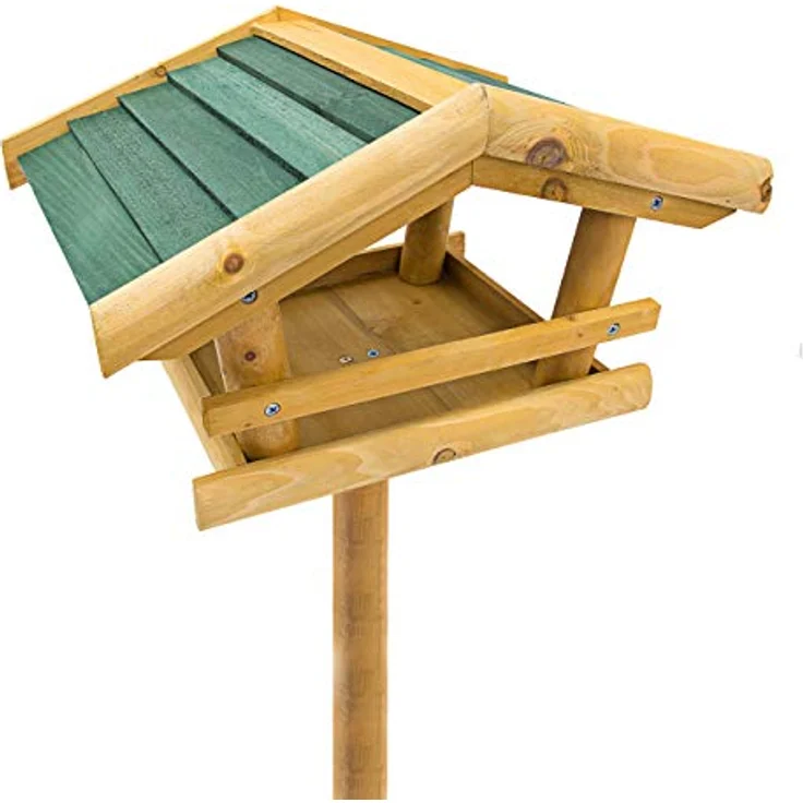 Relaxdays 10020086_469 Vogelhaus mit Ständer HBT Vogelhäuschen aus Holz als Vogelfutterhaus für Zaunkönig, Eichelhäher schicke Vogelfutterstelle und Vogelvilla mit grünem Dach, Natur – Bild 4