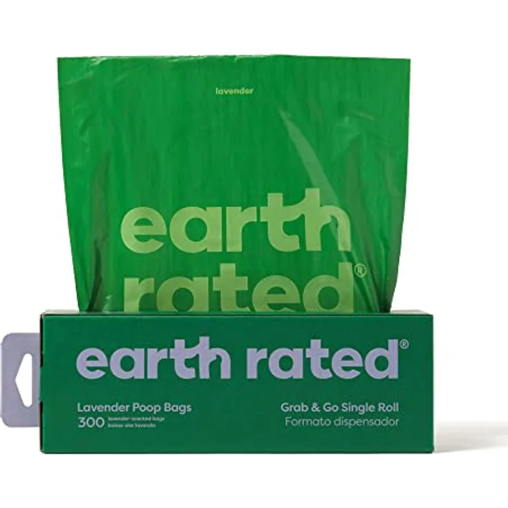 Earth Rated Hundekotbeutel, dicke Grab & Go Einzelrolle, 300 Beutel mit Lavendelduft, 100% auslaufsicher, 65% recyceltes Plastik, ideal für den Garten