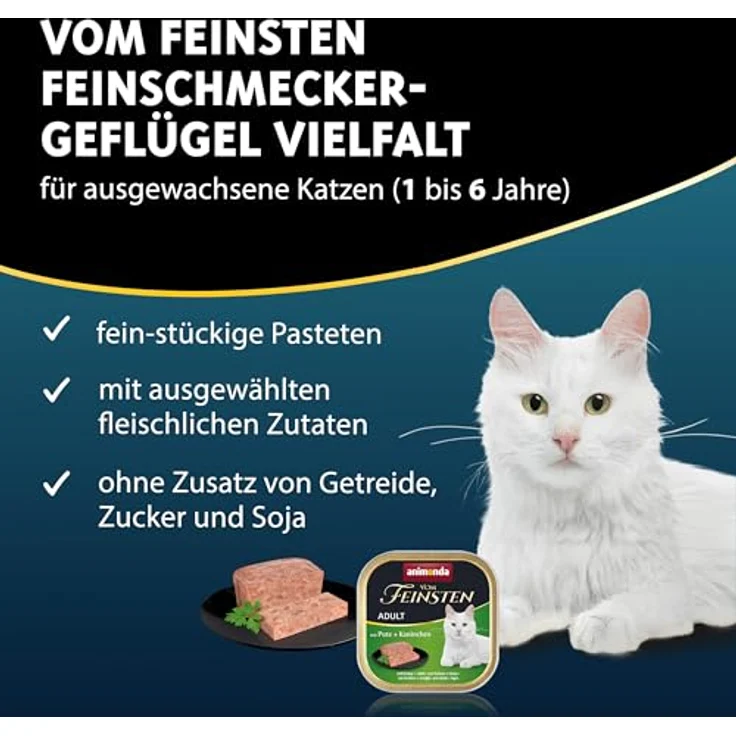 animonda Vom Feinsten Adult Vielfalt (32 x 100 g), Nassfutter für ausgewachsene Katzen, ohne Getreide und Zucker, 100 % frische fleischliche Zutaten, Taurin-reich – Bild 2