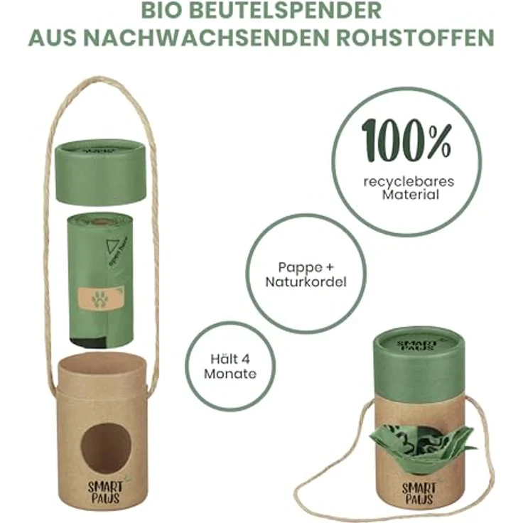SMARTPAWS Hundekotbeutel biologisch abbaubar, 240 zertifizierte Kotbeutel mit Bio Beutelspender, extra starke und heim-kompostierbare Hundebeutel – Bild 5