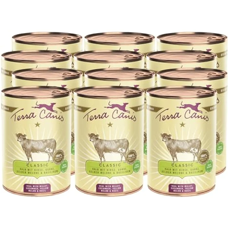 Terra Canis Kalb mit Hirse, Gurke, gelber Melone und Basilikum, Classic Nassfutter in 100% Lebensmittelqualität, glutenfrei, 12x400g – Bild 1