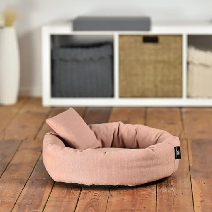 Rohrschneider Kuschelinsel für Hunde und Katzen, aus 100% recyceltem Material, abnehmbarer Bezug, grau oder rosa, Größe S: 50x15cm – Bild 2