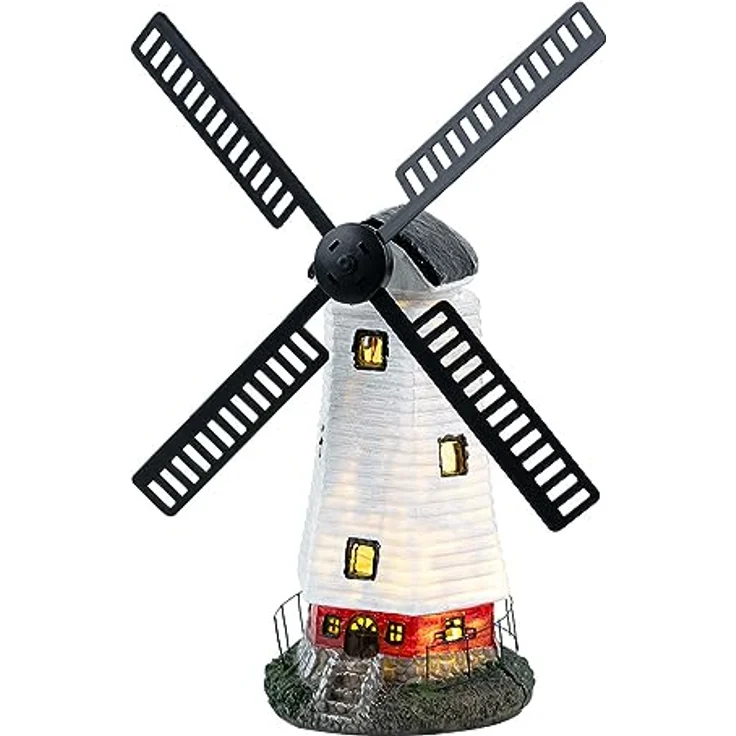 etc-shop Außenleuchte Solarlampe Windmühle, mehrfarbig, LED warmweiß, wetterfest IP44, LxBxH 19x42x51 cm, Akku mit 8-10 Stunden Leuchtdauer – Bild 1