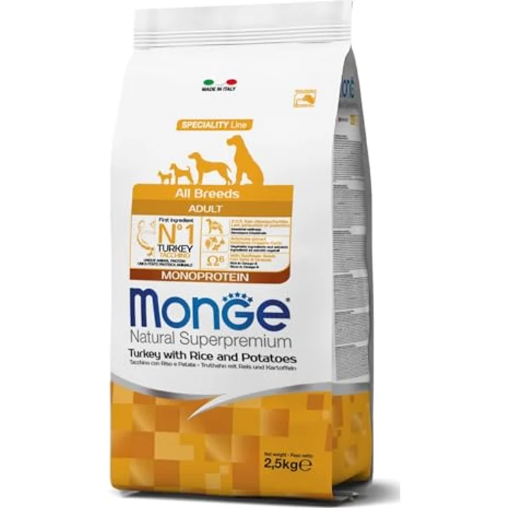 Monge Natural Superpremium Adult Turkey, Rice and Potatoes, Trockenfutter für Hunde mit Pute, Reis & Kartoffeln, ballaststoff- & vitaminreich, 2,5 kg – Bild 1