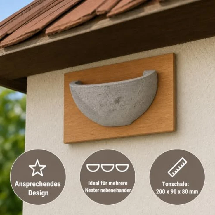 Westfalia Werkzeug Nistkasten Mehlschwalbennest, Ton mit Holzplatte zur einfachen Montage, 200 x 90 x 80 mm – Bild 4