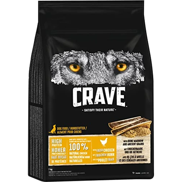 Crave Huhn mit Knochenmark und Urgetreide, Premium Hunde-Trockenfutter für ausgewachsene Hunde, 7kg – Bild 1