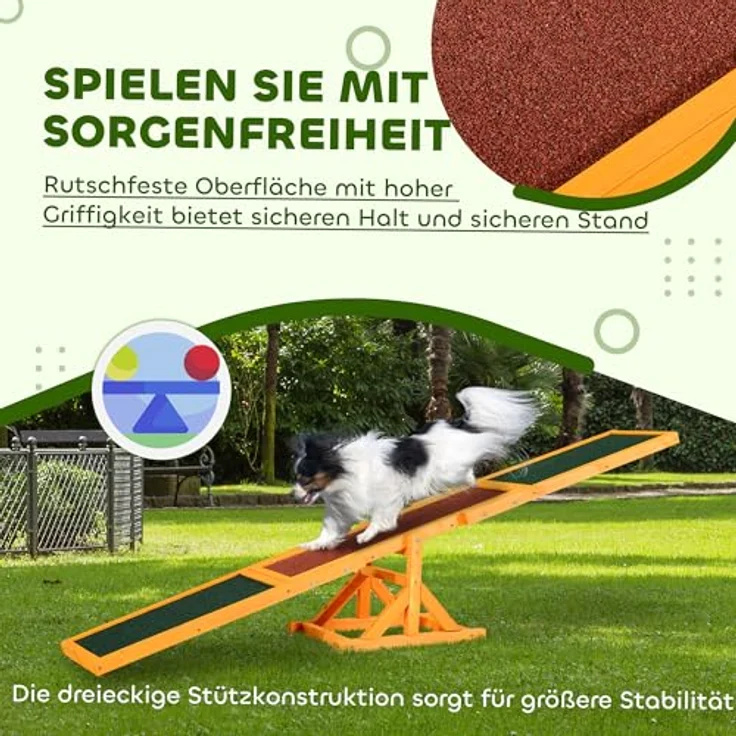 PawHut Hundewippe, Agility Wippe aus Kiefernholz, anti-rutsch Oberfläche, für große Hunde bis 30 kg, 180 x 30 x 30 cm, Natur – Bild 4