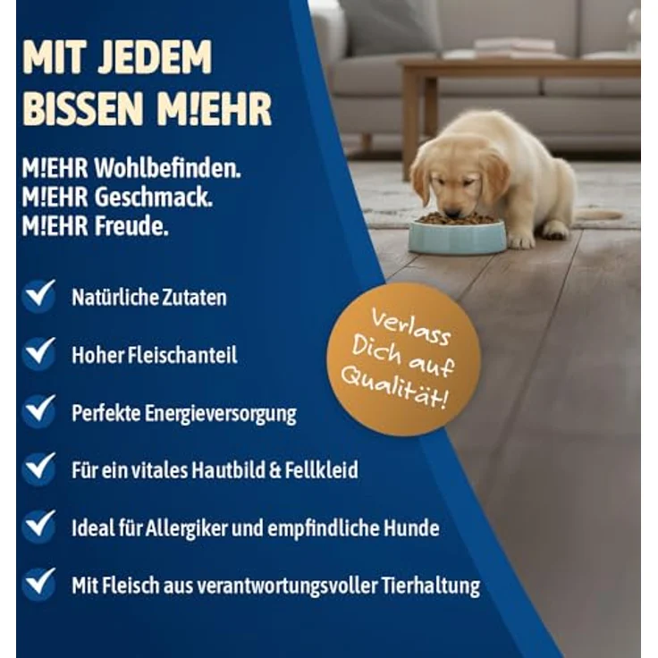NutriQM® M!EAT Welpen Trockenfutter, getreidefrei, 7 kg (5×1,4 kg), mit Fischöl & Hühnerfleisch, ohne Zucker & Zusatzstoffe, Junior Trockenfutter Hund, Made in Germany – Bild 3