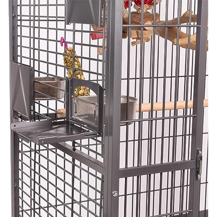 Montana Cages Hacienda Dome Vogelvoliere, Papageienkäfig für kleine- & mittelgroße Papageien, 4 Edelstahlnäpfe, Anflugklappe, Antik Edition, ca. 91 x 71 x 165 cm – Bild 5