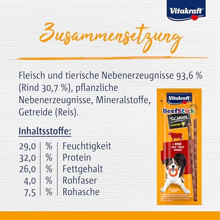 Vitakraft Beef Stick School, dünne Fleisch-Sticks mit Rind, ohne Zuckerzusatz, 10 Stück – Bild 4