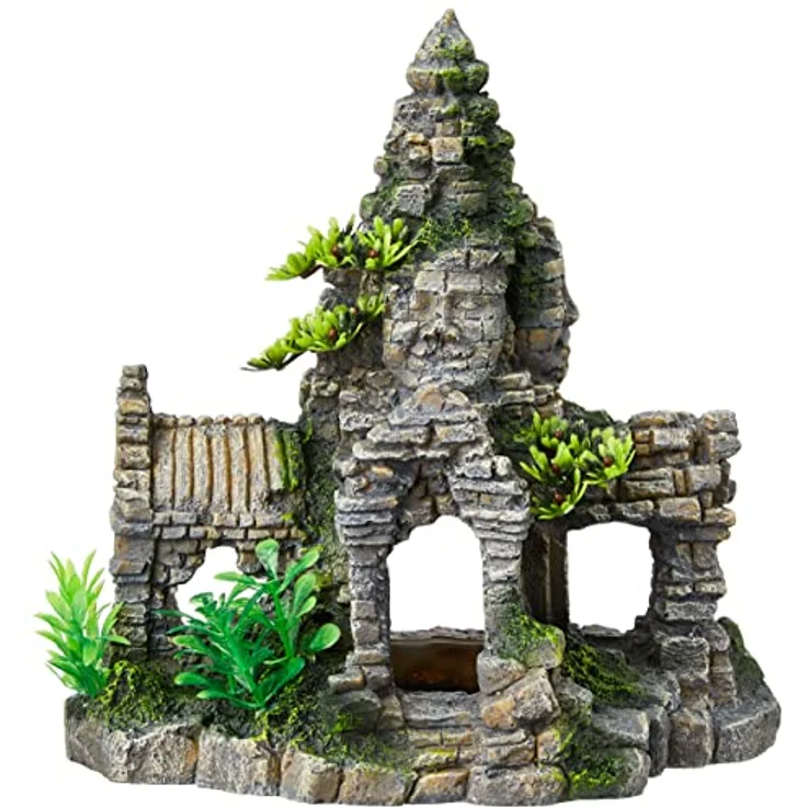 EBI Aqua Della Angkor Wat, naturgetreue Aquarium-Dekoration aus ungiftigem Polyesterharz, für Süß- und Meerwasseraquarien