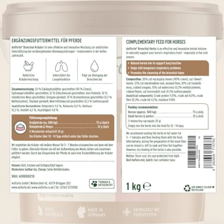 AniForte Bronchial Kräuter, 1 kg zur Unterstützung der Atemwege für Pferde, frei von Zusatzstoffen – Bild 9
