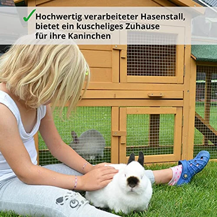 zooprinz Kaninchenstall Haupthaus mit Kuschelplatz, wetterfestes Kleintiergehege mit 2 Ebenen und großer Kotschublade für Hasen, Meerschweinchen und Kaninchen – Bild 5