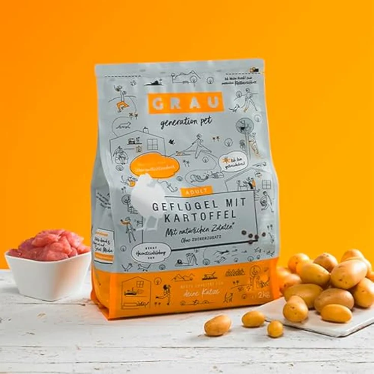 GRAU – das Original Trockenfutter für Katzen, Geflügel mit Kartoffel, getreidefrei, 2 kg, für Erwachsene Katzen – Bild 2