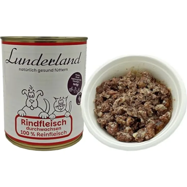 Lunderland Dosenfleisch Rindfleisch durchwachsen, 2 x 800g (insg. 1,6kg) Nassfutter für Hunde mit erhöhtem Energiebedarf, 100% ohne Zusätze