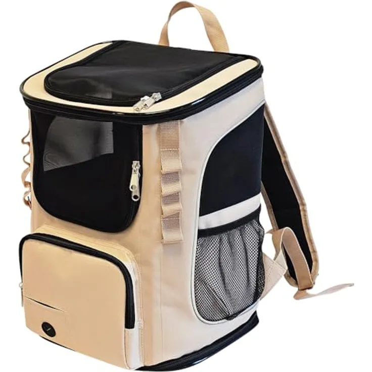 Nobby Rucksack Juri, Hunde-Transportbox aus strapazierfähigem Mikrofaser, beige, 33 x 26 x 42 cm, für Tiere bis 8 kg, mit 3 Utensilienfächern und herausnehmbarem Boden
