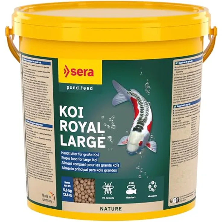 sera Koi Royal Large 21 L (5,8 kg) | Hauptfutter für Koi ab 25 cm mit 4% Insektenmehl | Ganzjährige Fütterung | Granulat für Teichfische | Optimale Verdaulichkeit & schont das Teichwasser