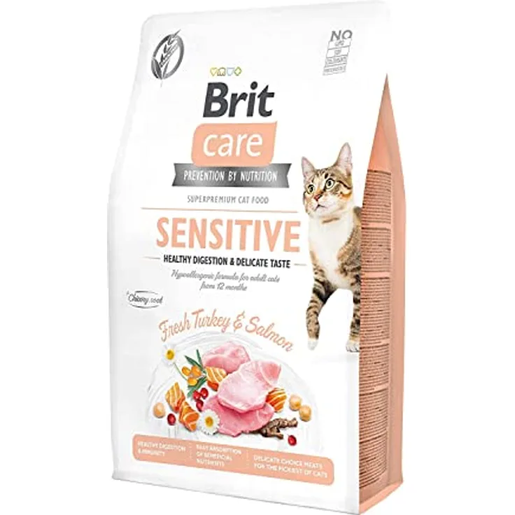 Brit Care GF Sensitive Healthy Digestion, Trockenfutter für Katzen mit empfindlicher Verdauung, 2kg
