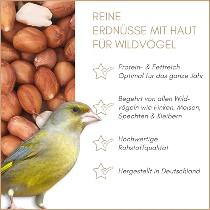 Supravit Erdnüsse rot mit Haut 2,5 kg – ganze Erdnusskerne als Premium Vogelfutter für Wildvögel, fettreiches Energiefutter für Eichhörnchen und Gartennager – Bild 2