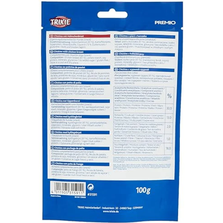 Trixie 31591 Premio Chickies, Hundesnacks mit 61 % Fleischanteil, wieder verschließbarer Beutel, 100 g – Bild 2