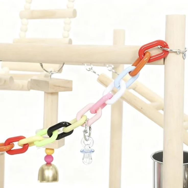 PawHut Vogelhaus mit Spielzeug, Naturholz, Edelstahlwanne für Nymphensittiche, Conures und Unzertrennliche – Bild 9