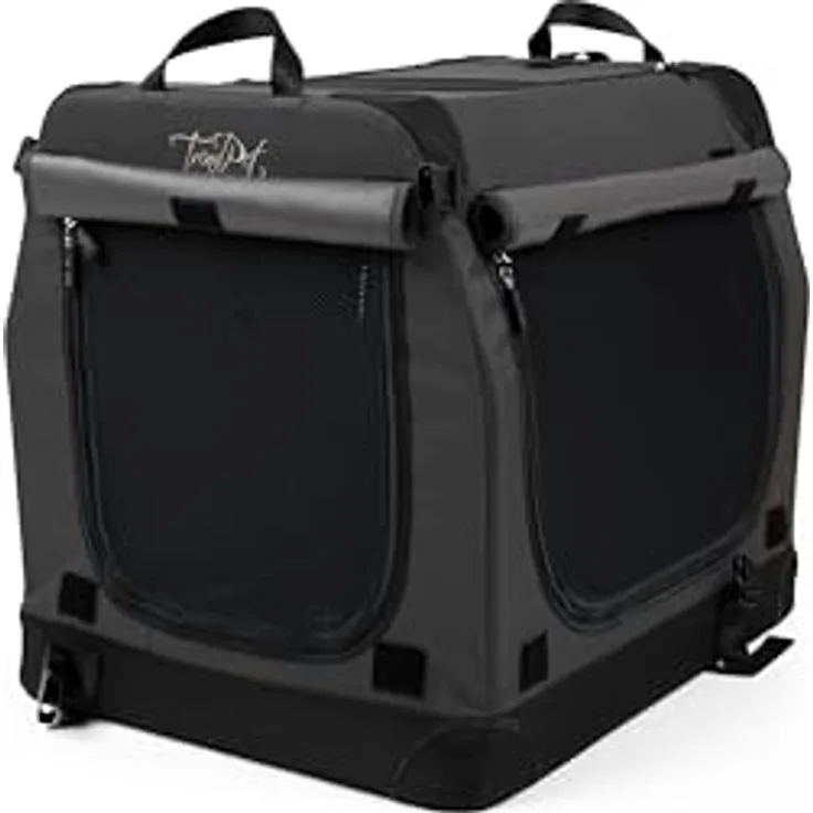 TrendPet TPX-Pro, Faltbare Hundebox mit Aluminium Rahmen, grau, L 50 x B 35 x H 35 cm, mit Verdunkelung und Gurt zur Befestigung