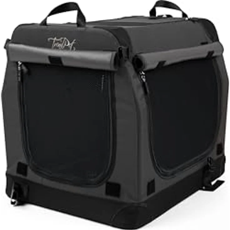 TrendPet TPX-Pro, Faltbare Hundebox mit Aluminium Rahmen, grau, L 50 x B 35 x H 35 cm, mit Verdunkelung und Gurt zur Befestigung – Bild 1