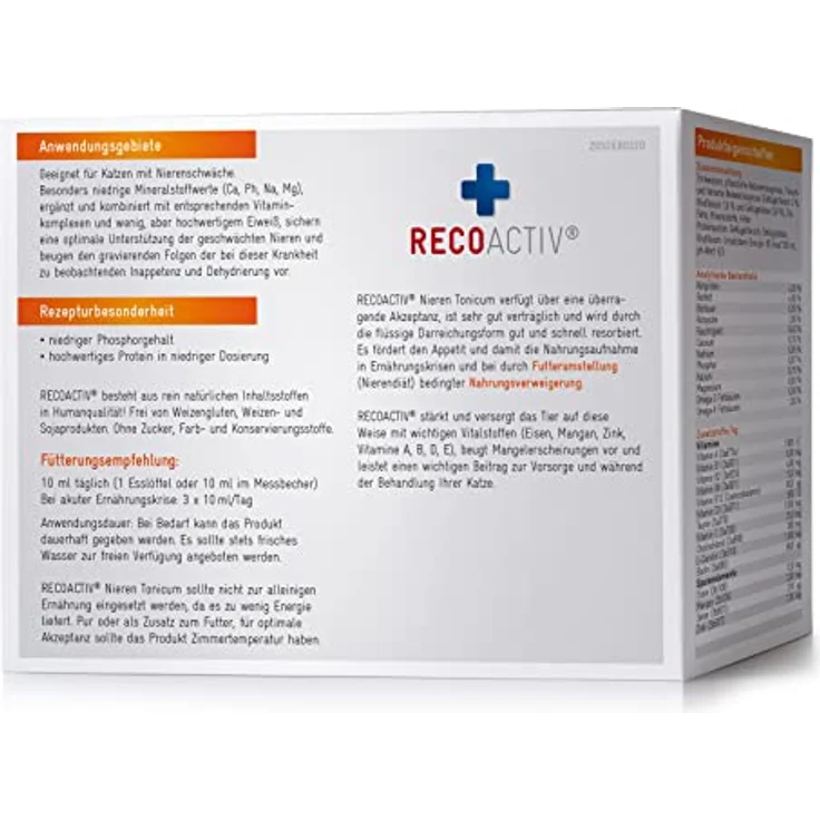 RECOACTIV Nieren Tonicum für Katzen, 3 x 90 ml, Ergänzungsfuttermittel bei Nierenfunktionsstörungen, Appetit anregend und hochverdauliches Protein – Bild 2