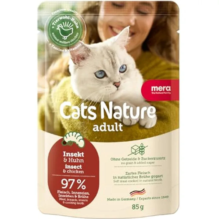 MERA Cats Nature Insekt Premium Katzenfutter Nass, 12x85g, getreidefrei, ohne Zucker, mit hohem Insektenproteinanteil