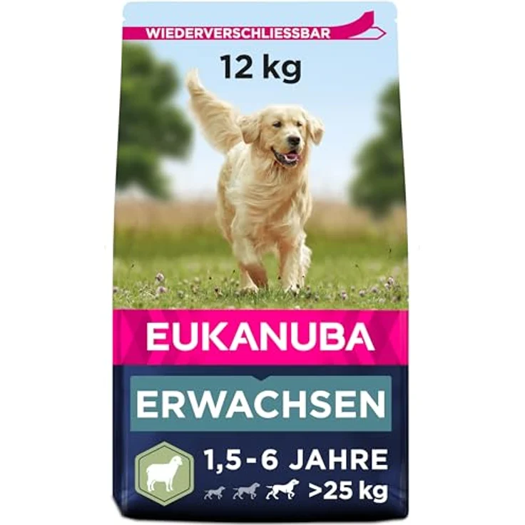 Eukanuba Hundefutter Lamm & Reis für große Rassen, Trockenfutter für ausgewachsene Hunde, 12 kg, mit DentaDefense und Glucosamin – Bild 1