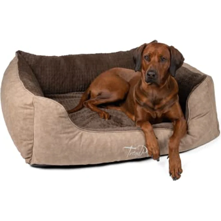 TrendPet VitaBed Style - Orthopädisches Hundebett mit 5 cm Memory Foam, Kunstleder außen und flauschigem Innenmaterial, 120x100cm, Braun – Bild 2