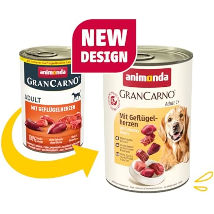 animonda GranCarno Adult mit Geflügelherzen, Hunde Nassfutter ohne Getreide, 100% frische Zutaten, 6 x 400 g – Bild 2
