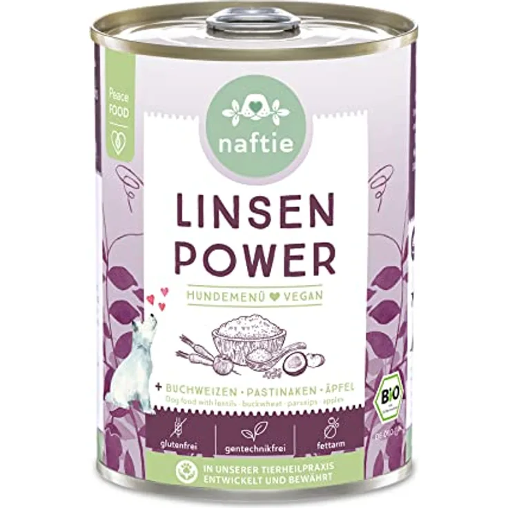 naftie Bio Linsen Power, veganes Hundefutter Nassfutter mit Buchweizen & Pastinaken, glutenfrei, purinarm, 400g