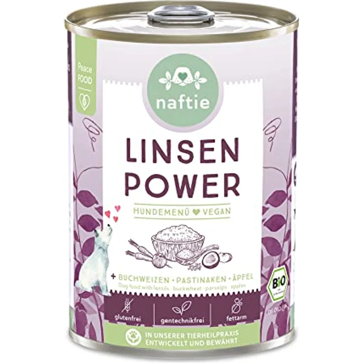 naftie Bio Linsen Power, veganes Hundefutter Nassfutter mit Buchweizen & Pastinaken, glutenfrei, purinarm, 400g – Bild 1