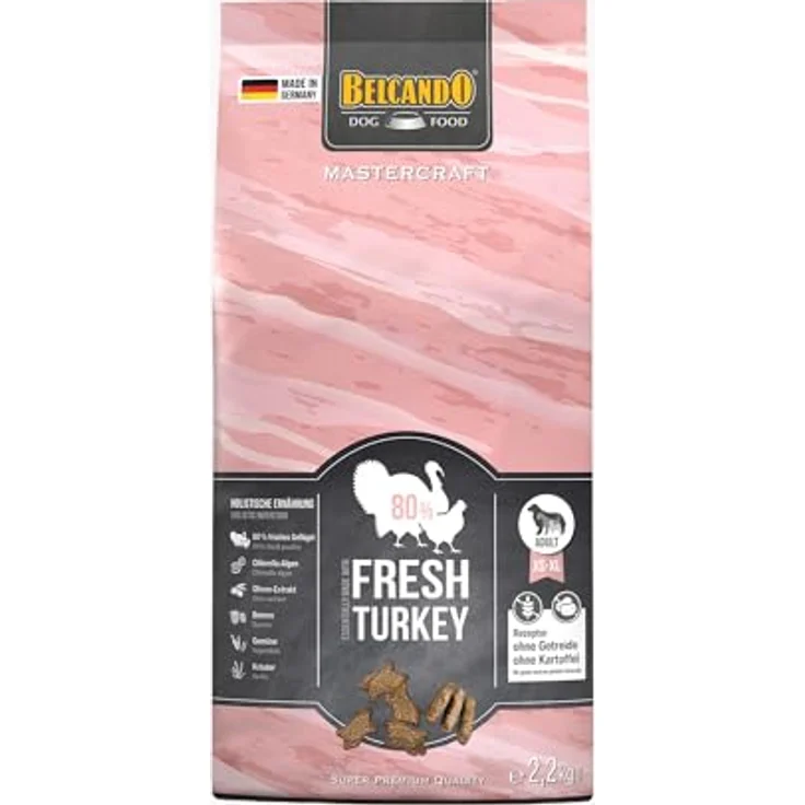 BELCANDO MASTERCRAFT Hundefutter trocken Fresh Turkey, 2,2kg, 80% frisches Truthahnfleisch, getreidefrei, für alle Rassen, Made in Germany – Bild 1