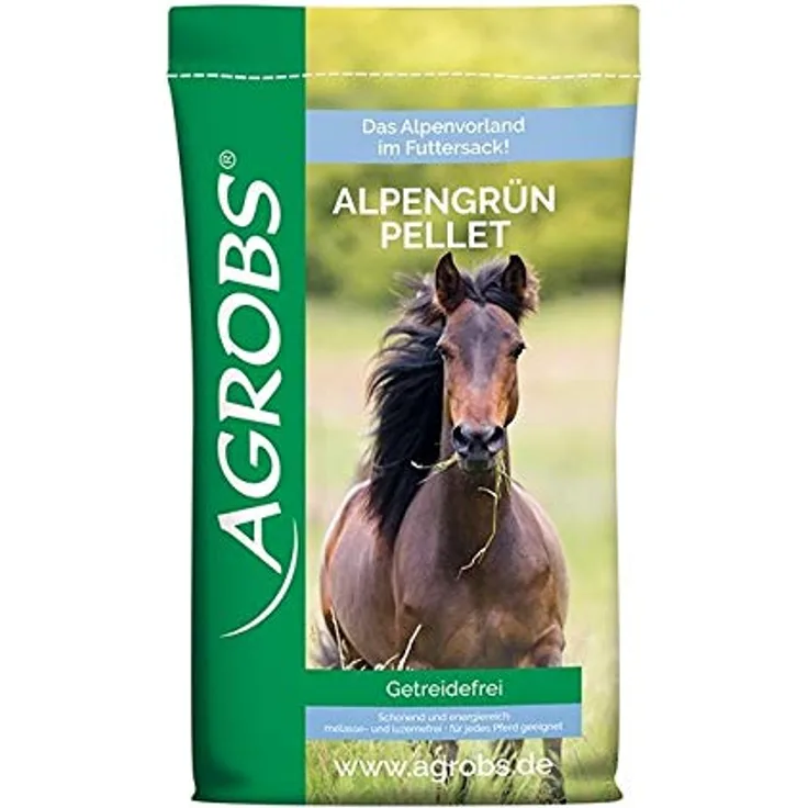 Agrobs Alpengrün Pellet, Kraftfutter für Pferde mit sensibler Verdauung, stärke- und zuckerarm, 20 kg