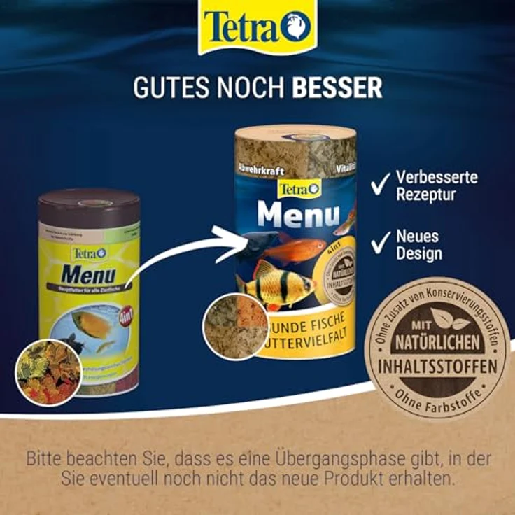 Tetra Menu Fischfutter, Hauptfuttermix mit 4 Spezialflocken, 250 ml Dose für alle Zierfische, nährstoffreich und farbverbessernd – Bild 2