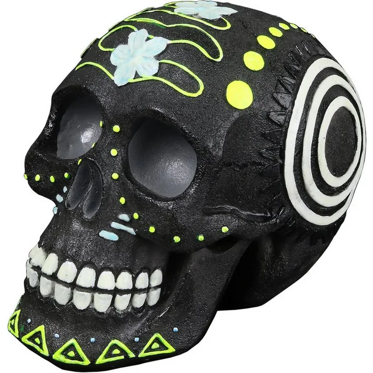 EBI Aquariendeko Aqua Della Dia de los Muertos Totenkopf 4, leuchtendes Dekoelement mit Glow-in-the-Dark Effekt, für Süßwasser- und Salzwasseraquarien, 16,7x11,7x13,2 cm