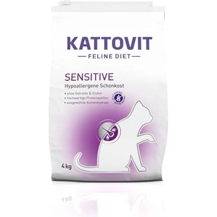 Kattovit Feline Diet Sensitive 4 kg, Trockenfutter für sensible Katzen, glutenfrei und getreidefrei, unterstützt Haut- und Fellgesundheit