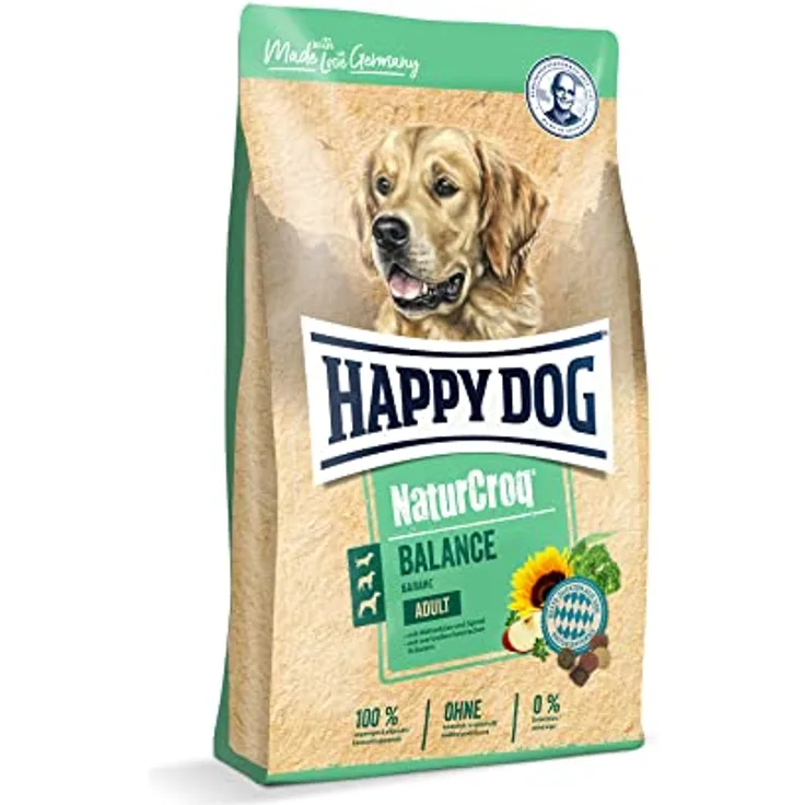 Happy Dog NaturCroq Balance, Trockenfutter mit heimischen Kräutern für ausgewachsene Hunde, 15 kg, aus Hüttenkäse und Spinat, nachhaltig produziert