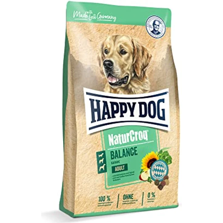 Happy Dog NaturCroq Balance, Trockenfutter mit heimischen Kräutern für ausgewachsene Hunde, 15 kg, aus Hüttenkäse und Spinat, nachhaltig produziert – Bild 1