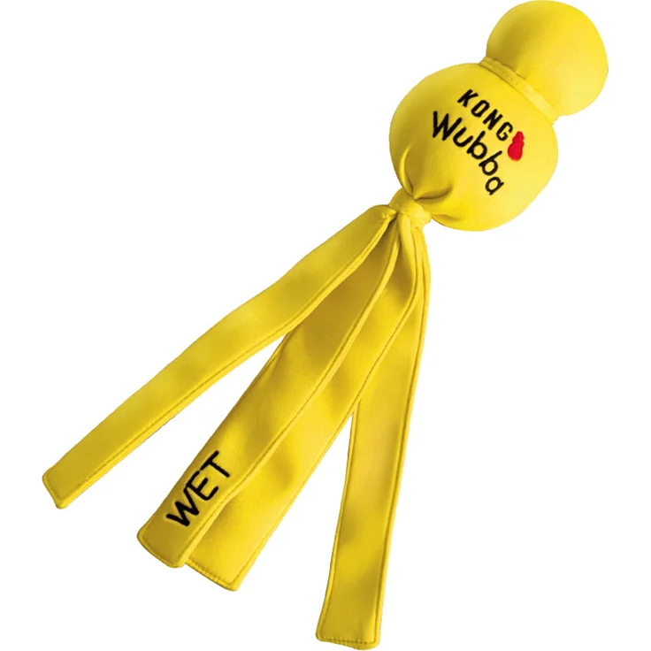 KONG Wet Wubba, Hundespielzeug im 2er Sparset, robustes Neopren, schwimmend, leuchtend gelb, für große Hunde