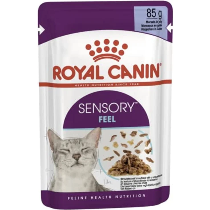 Royal Canin Sensory Feel Jelly, Nassfutter für ausgewachsene Katzen, Stückchen in Gelee, 12 x 85 g, zur Anregung des Mundgefühls, instinktiv bevorzugt – Bild 1