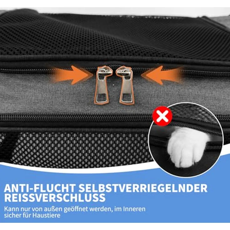 Aipwerer Faltbare Katzen Transportbox, Tragbare Transporttasche für Katzen bis 8 kg, atmungsaktiv und sicher, Schwarz – Bild 3